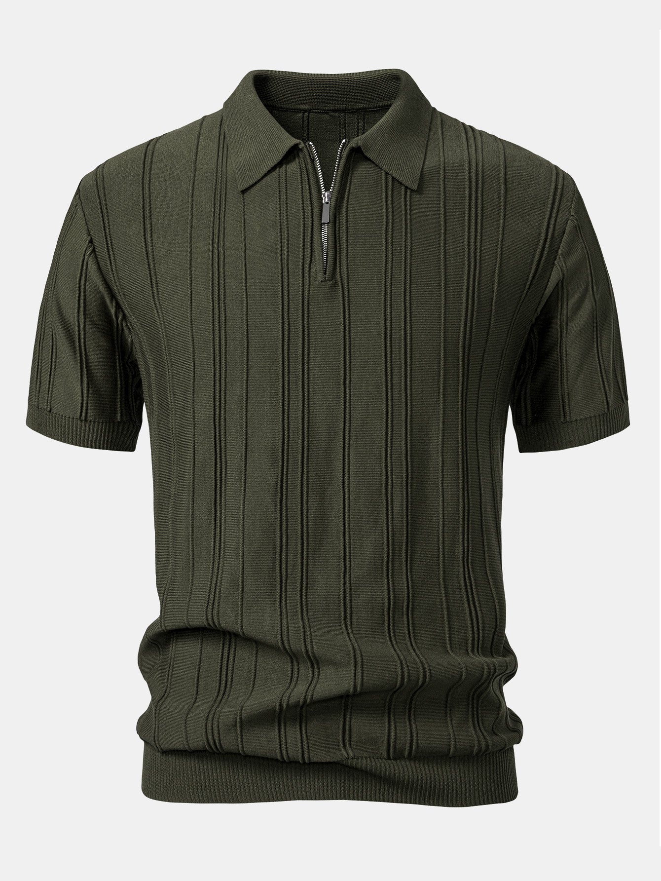 Striped Jacquard Knit Polo Shirt with Zipper