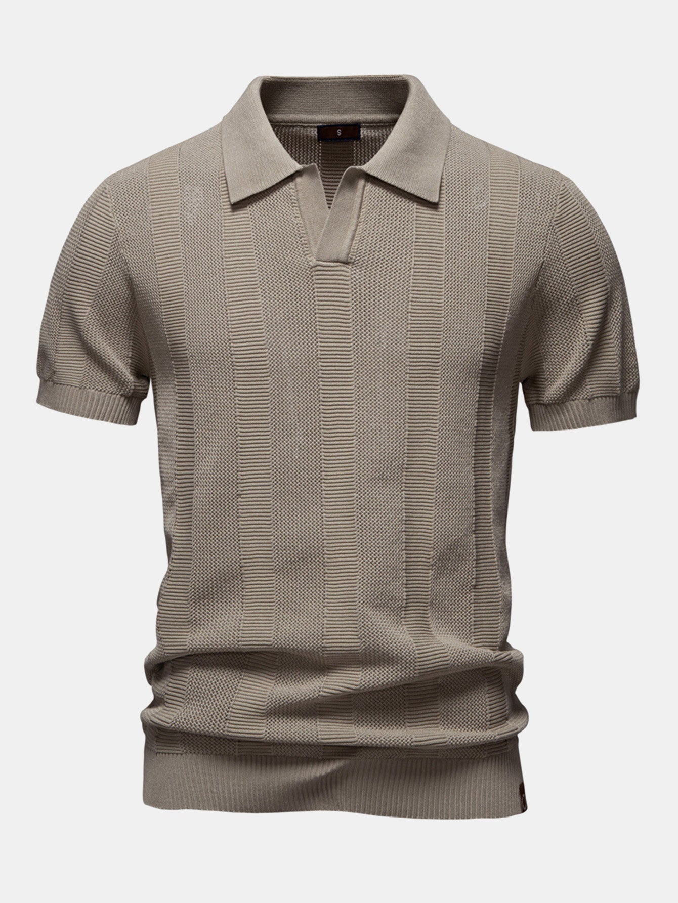 Striped Hollow Knit V-Neck Polo