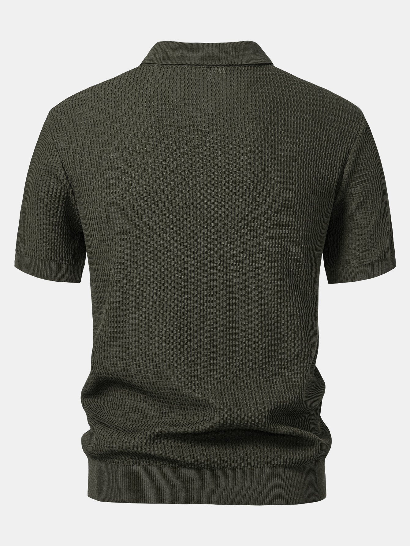 V-Neck Polo Shirt with Wave Jacquard Knit