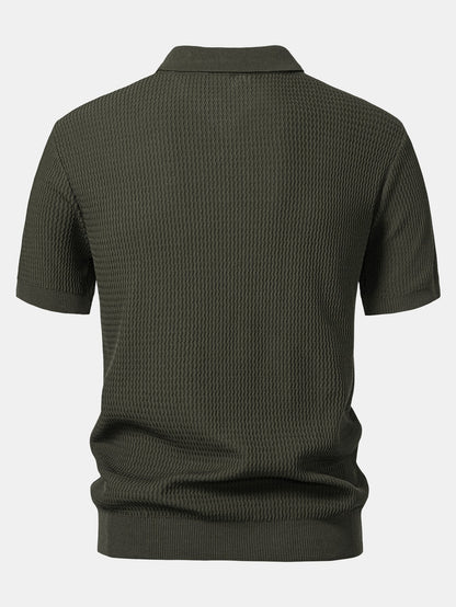 V-Neck Polo Shirt with Wave Jacquard Knit