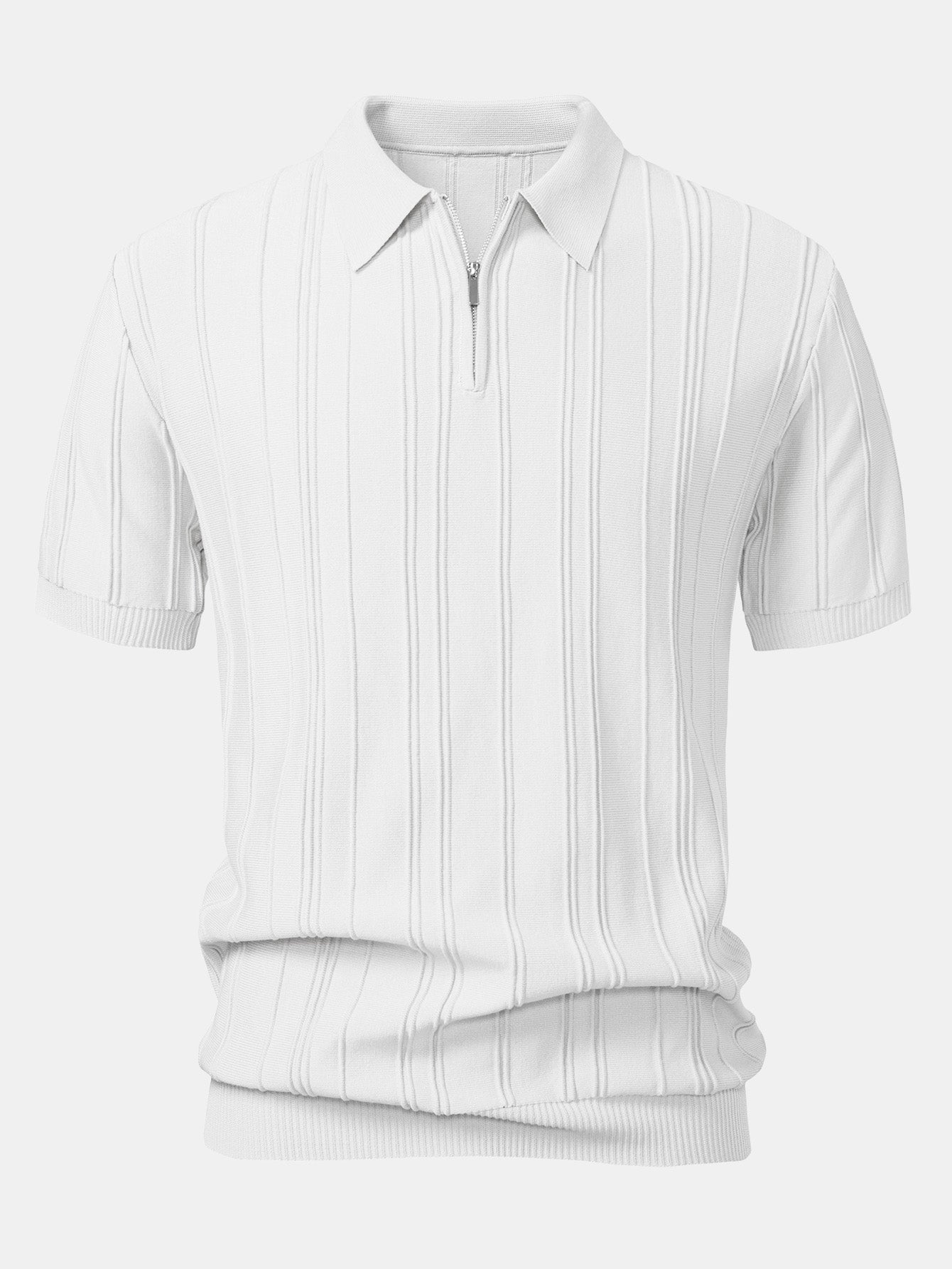 Striped Jacquard Knit Polo Shirt with Zipper