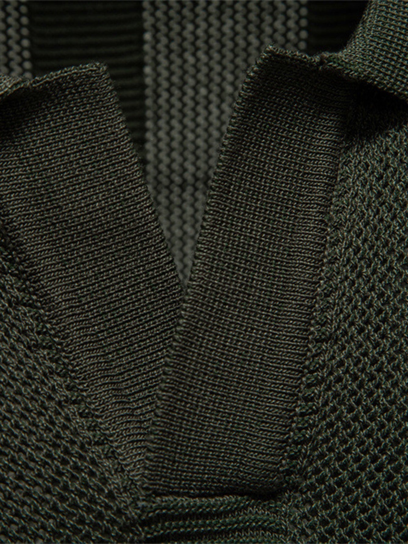 Striped Hollow Knit V-Neck Polo