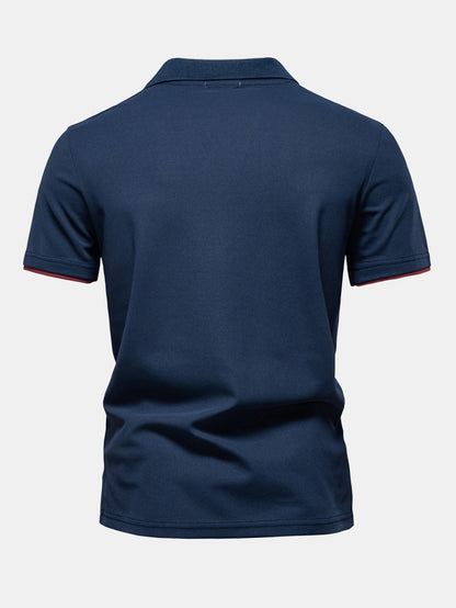 V-Neck Polo Shirt with Contrast Pique Design