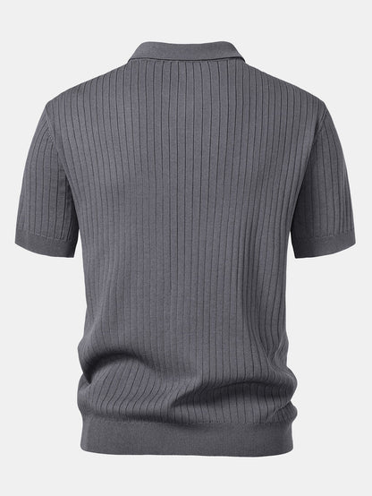 Striped V-Neck Knit Polo