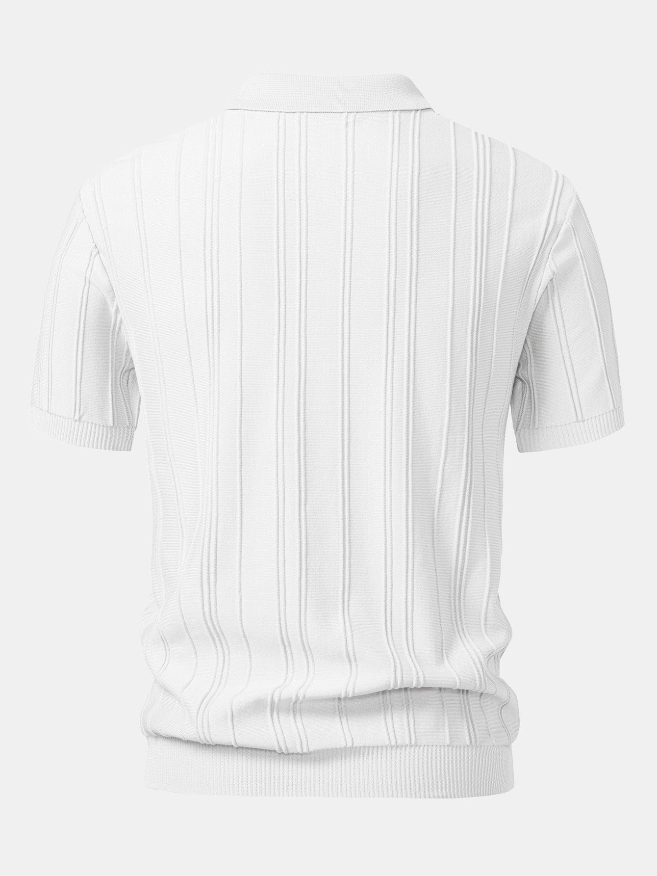 Striped Jacquard Knit Polo Shirt with Zipper