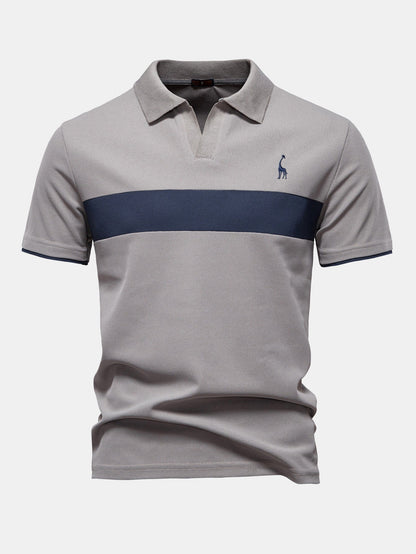 V-Neck Polo Shirt with Contrast Pique Design