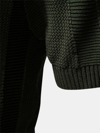 Striped Hollow Knit V-Neck Polo