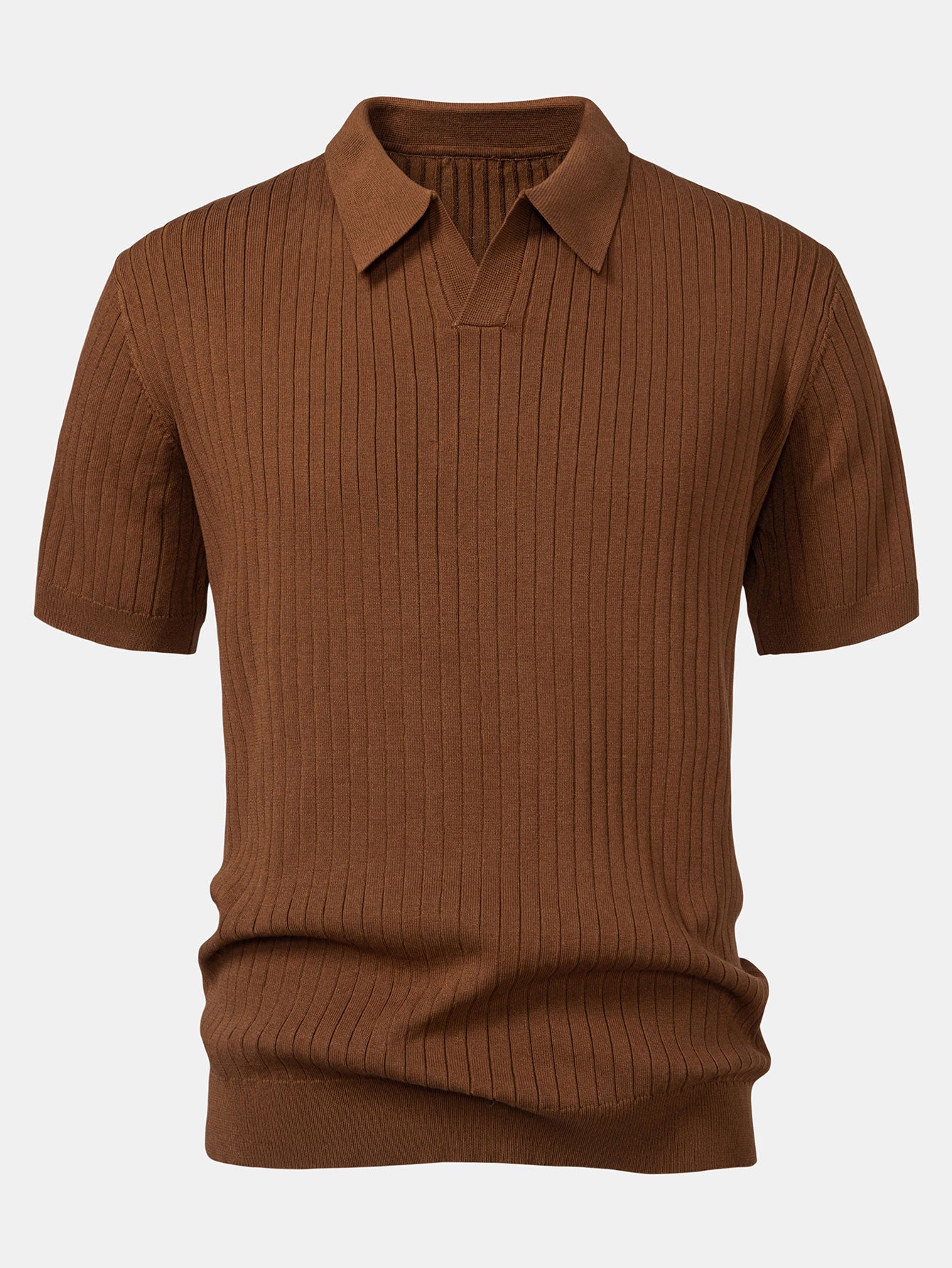 Striped V-Neck Knit Polo