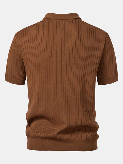 Striped V-Neck Knit Polo