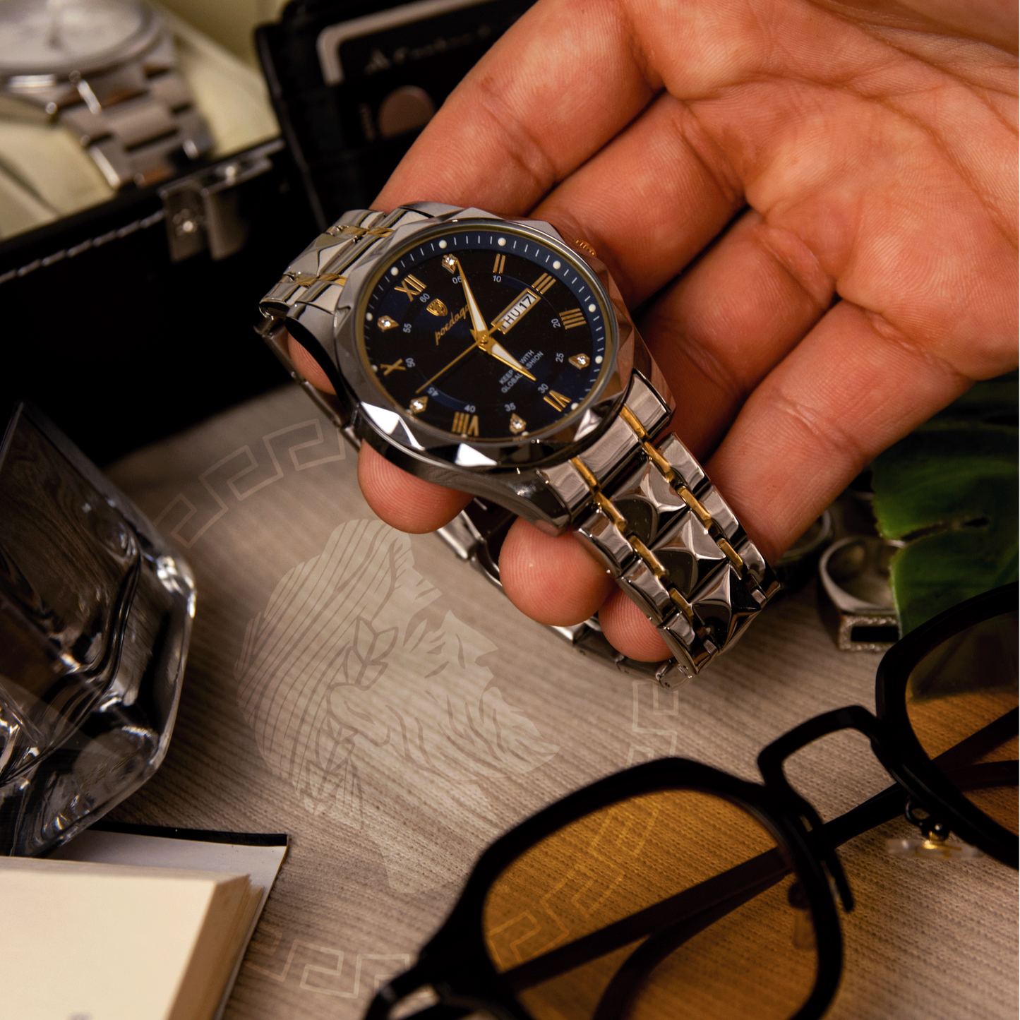 POEDAGAR Luminous Steel 40mm Watch - Water Resistant | Transferred steel